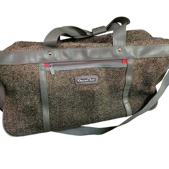 Vintage Oscar De La Renta Luggage Carry On Gray Tweed Tapestry 80s Overnight - Picture 1 of 14